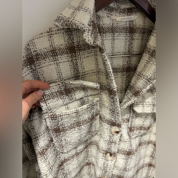 12th Tribe Beige Plaid Textured Jacket - Picture 4 of 7